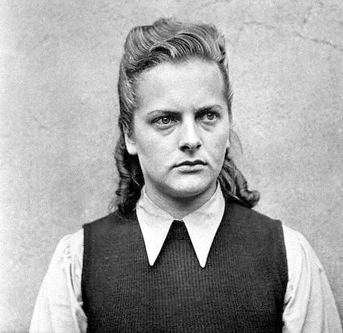 Irma Grese serving as female SS guard at the Nazi concentration camps wearing her officer uniform.
