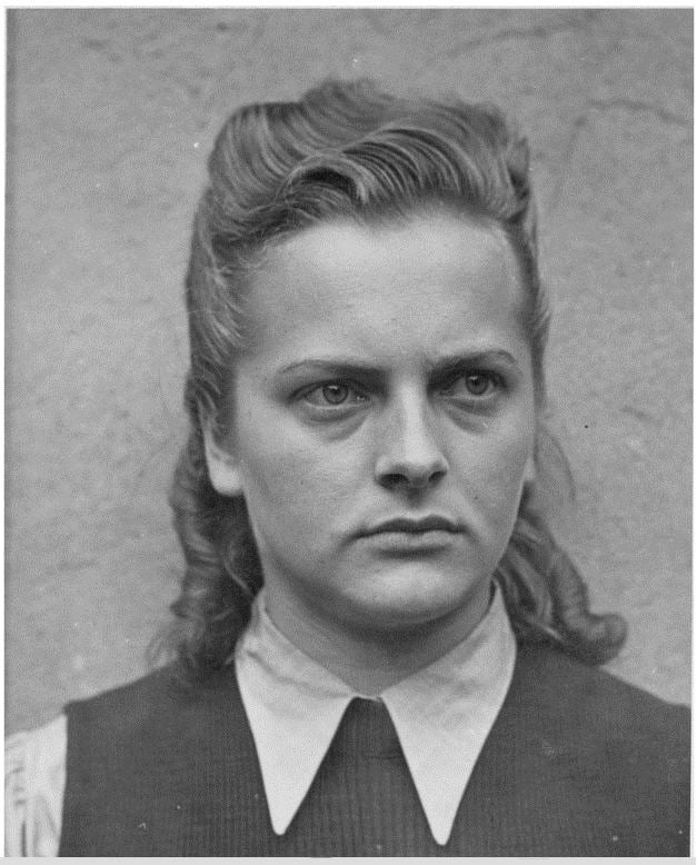 A closer portrait of Irma Grese serving as female SS guard at the Nazi concentration camps wearing her officer uniform.