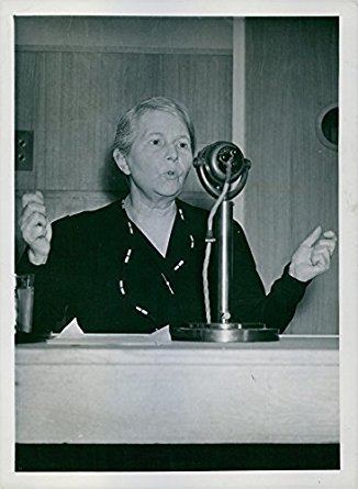 Irmgard Litten Vintage photo of Frau Irmgard Litten in front of the microphone