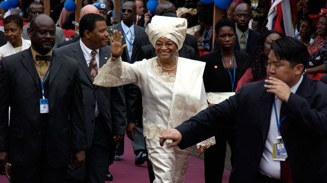 Iron Ladies of Liberia movie scenes President of Liberia Ellen Johnson Sirleaf at her inauguration