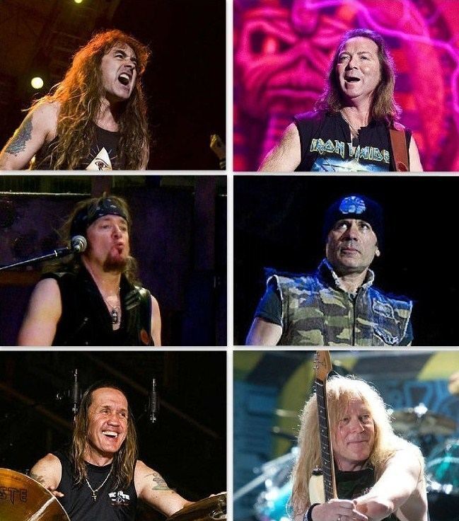 Iron Maiden Band Members Top: Steve Harris (L), Dave Murray (R) Middle: Adrian Smith (L), Bruce Dickinson (R) Bottom: Nicko McBrain (L), Janick Gers (R)