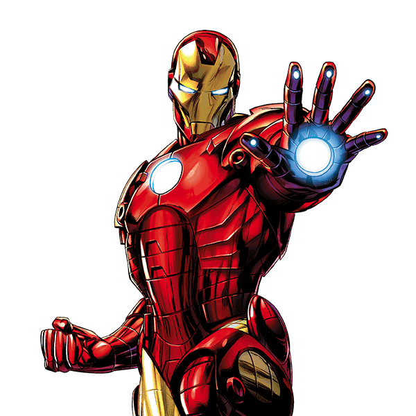 Iron Man with his closed fist right arm and opened fist left hand
