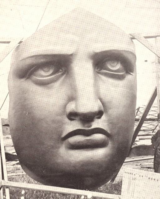 Liberty’s face on Liberty Island, waiting to be attached to Statue and rumored to be based on Isabella Eugenie's face