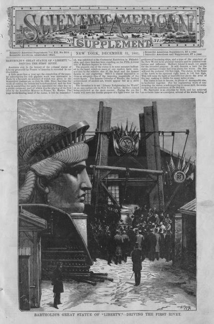 The Scientific American Magazine featuring the face of the "Statue of Liberty" rumored to be based from Isabelle Eugenie and waiting to be attached to the statue