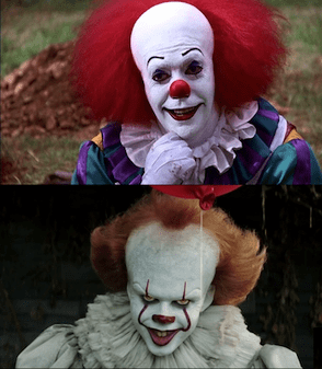 On the top, Pennywise from the 1990 horror drama miniseries, It while on the bottom, another version of Pennywise