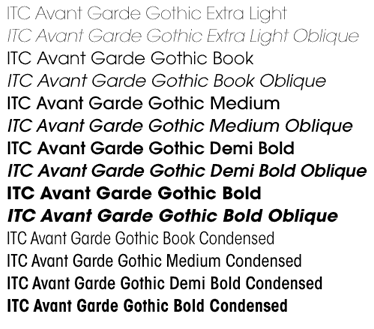 ITC Avant Garde ITC Avant Garde Gothic Complete Family typecouk