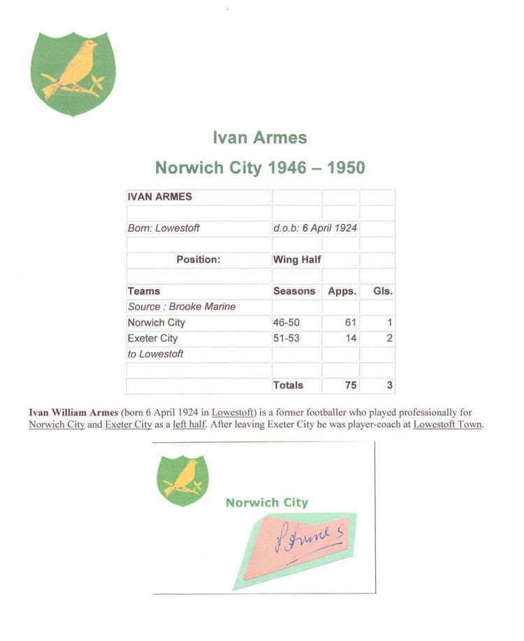 Ivan Armes IVAN ARMES NORWICH CITY 19461950 RARE ORIGINAL HAND SIGNED CUTTING