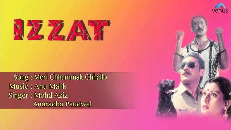 Song cover of Izzat featuring Jackie Shroff, Sangeeta Bijlani Paresh Rawal, and a black dog.