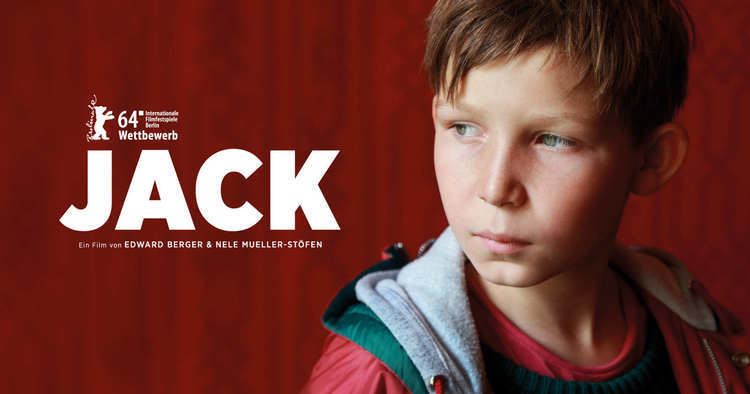 The movie poster of Jack (2014 film), on the left is the title “JACK” a white silhouette of bear standing with number 64’ Competition written. At the right, Ivo Pietzcker is serious, looking to his right, has brown hair wearing a shirt under a green winter shirt and a red hoodie jacket,