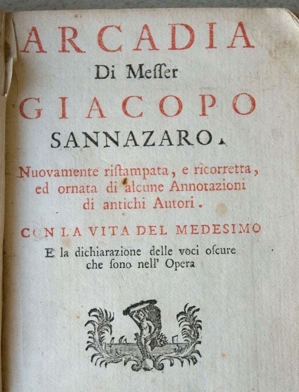 Jacopo Sannazaro 1753 ARCADIA by JACOPO SANNAZARO POEMS in ITALIAN LANGUAGE VELLUM
