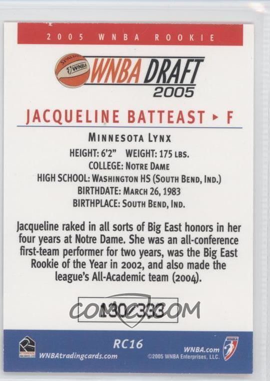 Jacqueline Batteast 2005 Rittenhouse WNBA Draft Picks RC16 Jacqueline