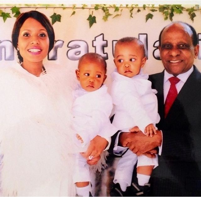 Jacqueline Ntuyabaliwe Family Reginald Mengi and his twins alongside their mother