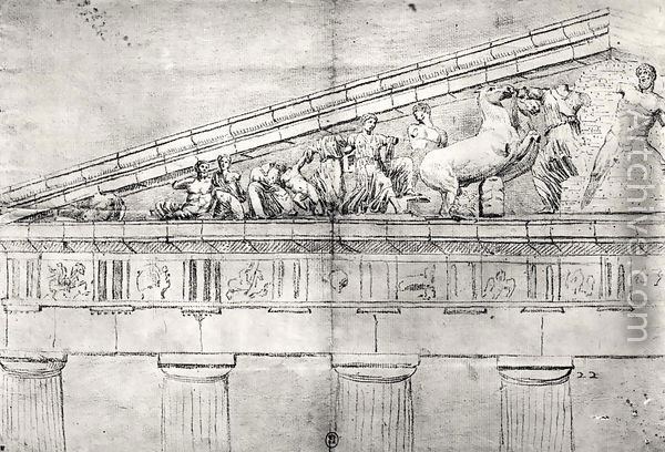 Jacques Carrey Study of a pediment from the Parthenon reproduction by