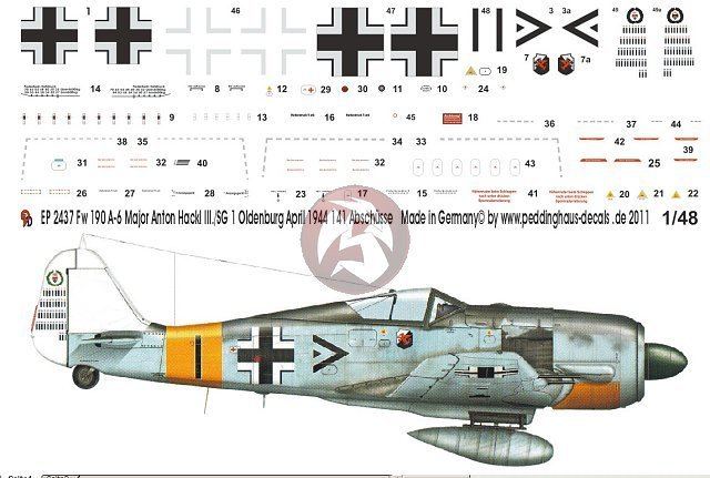 Jagdgeschwader 11 Peddinghaus 148 Fw 190 A6 Markings Anton Hackl IIIJG 11