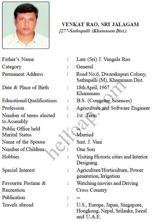Jalagam Vengala Rao Profile of Jalagam Venkat Rao of Sathupalli Constituency Hello AP