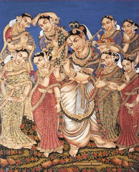 19th Century Mysore Painting depicting Krishna with his eight favourite consorts