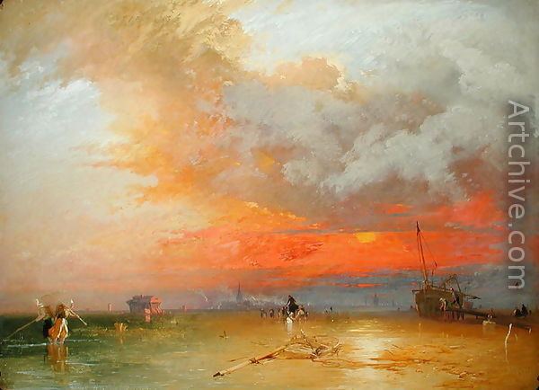 James Baker Pyne Sunset on Whitstable Sands 1847 reproduction by James