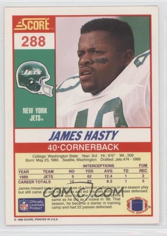 James Hasty 1990 Score 288 James Hasty COMC Card Marketplace