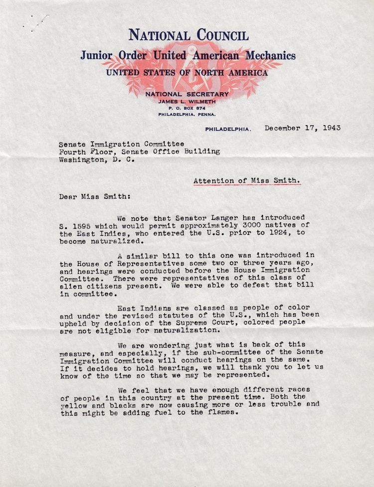 James L. Wilmeth Letter from James L Wilmeth to Senate Immigration Committee South