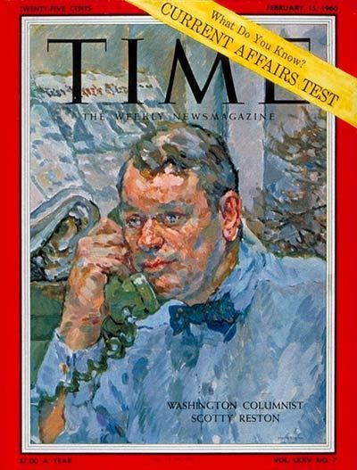 James Reston TIME Magazine Cover James Reston Feb 15 1960