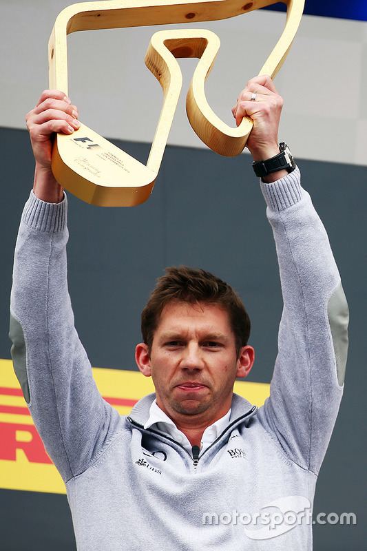 James Vowles Mercedes Chief Strategist James Vowles on the podium at Austrian GP