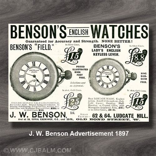 James William Benson wwwcjbalmcomwatchesimagesbensonad1897jpg