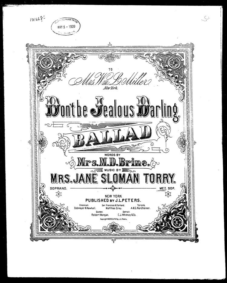 Jane Sloman Notated Music Torry Mrs Jane Sloman Peters J L Library of