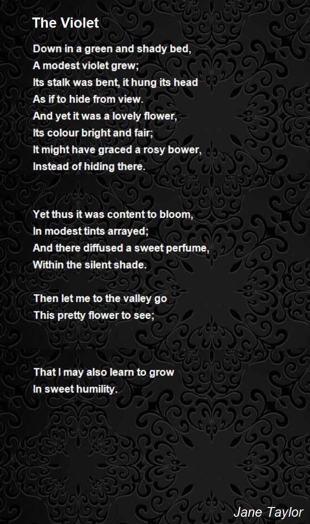 Jane Taylor (poet) The Violet Poem by Jane Taylor Poem Hunter