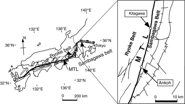 Japan Median Tectonic Line Permeability of fault rocks from the Median Tectonic Line in Ohshika