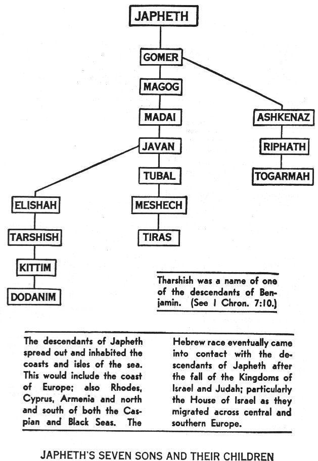 A figure showing Japheth's seven sons and their children.