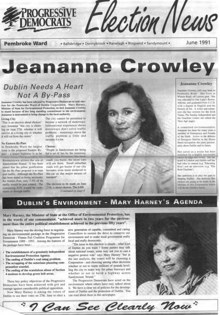 Jeananne Crowley Jeananne Crowley PDs Pembroke 1991 Irish Election Literature