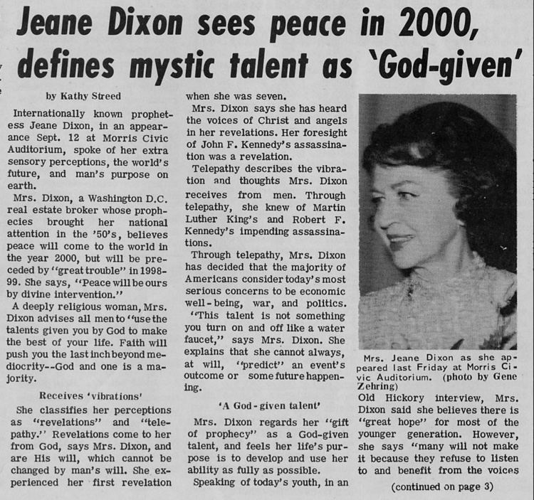 Jeane Dixon Jeane Dixon and the Jeane Dixon effect The Skeptic39s