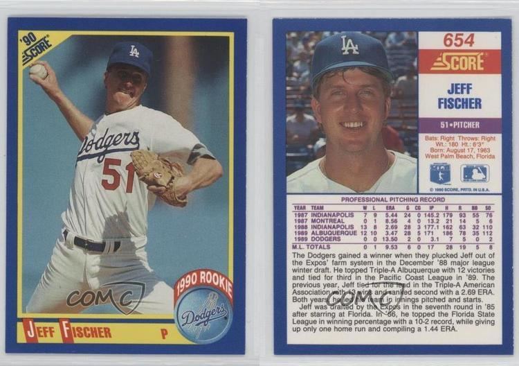 Jeff Fischer (baseball) 1990 Score 654 Jeff Fischer Los Angeles Dodgers RC Rookie Baseball