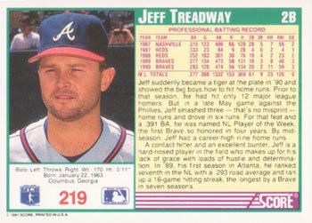 Jeff Treadway 1991 Score Baseball Gallery The Trading Card Database