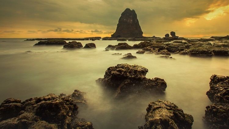 Jember Regency Tanjung Papuma at sunset in Jember Regency of East Java Indonesia