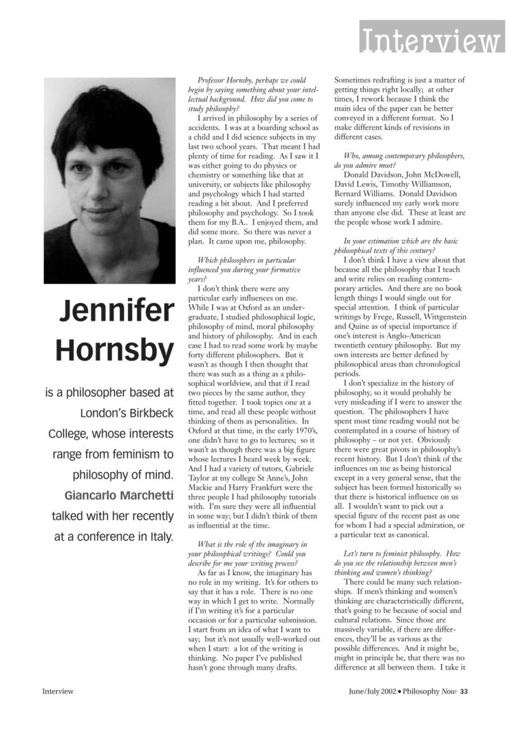 Jennifer Hornsby Interview with Jennifer Hornsby Giancarlo Marchetti Philosophy