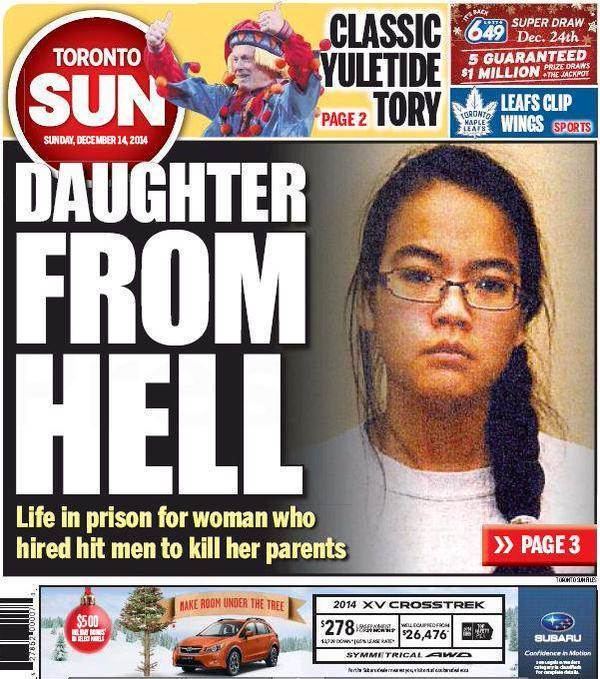 Jennifer Pan, featured in Toronto Sun newspaper while wearing eyeglasses and a white sweatshirt