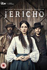 Jessica Raine posing with Clarke Peters and Hans Matheson in the 2016 period drama series Jericho