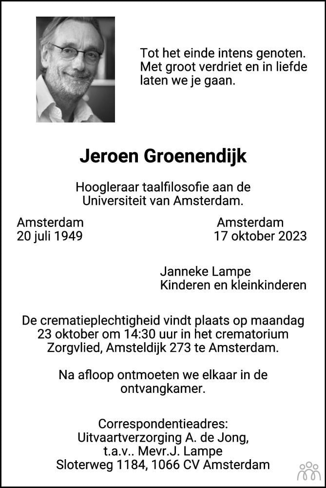 Jeroen Groenendijk ✝ 17-10-2023 overlijdensbericht en condoleances -  Mensenlinq.nl