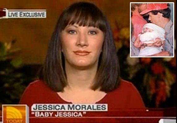 Jessica McClure live on a news wearing red blouse