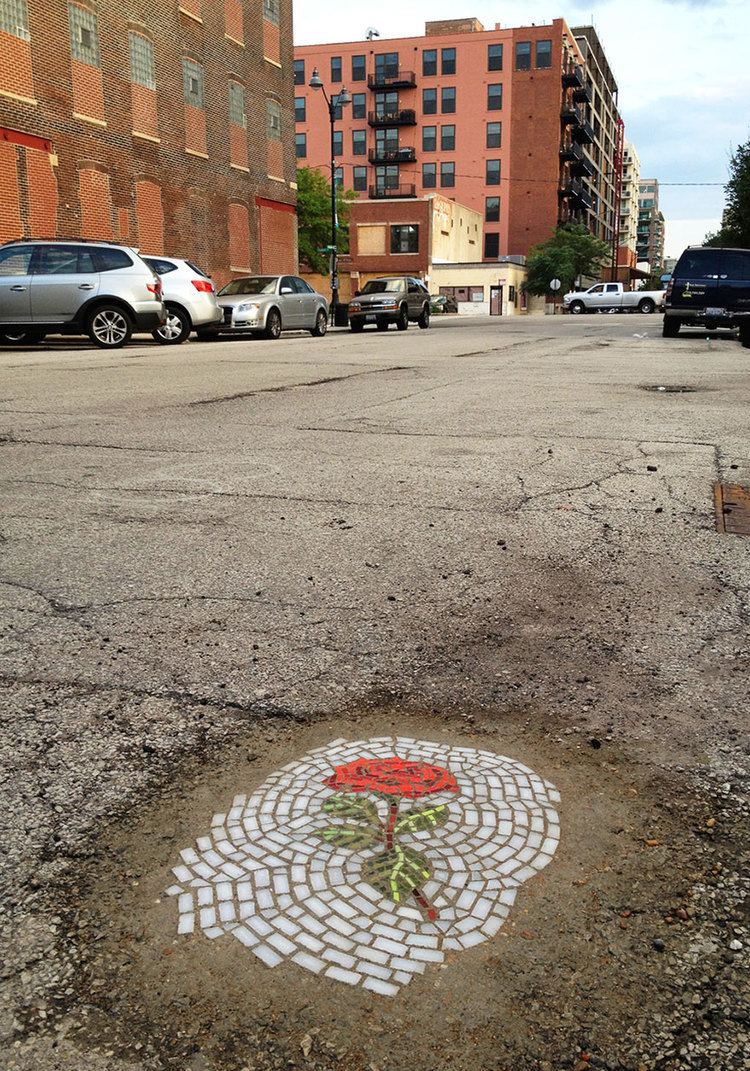 Jim Bachor Guerrilla Artist Fills Chicago Potholes With Flower Mosaics Bored