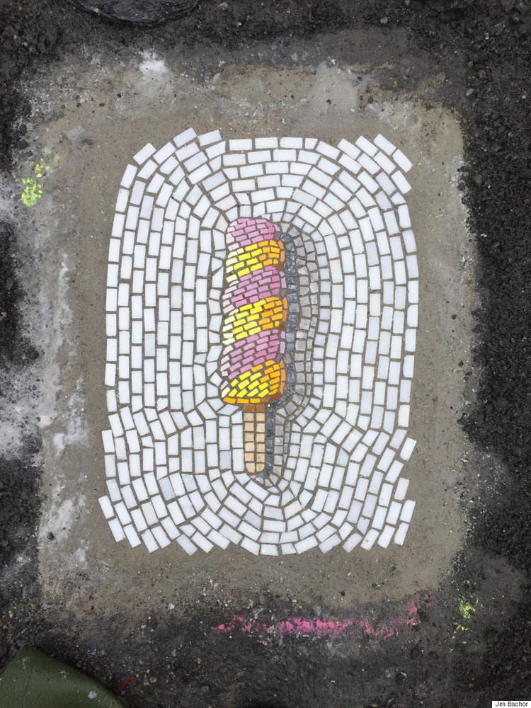Jim Bachor Artist Jim Bachor Fixes Chicago Potholes With Ice Cream Mosaics