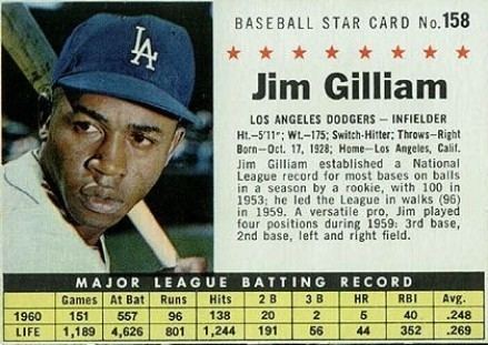 Jim Gilliam 1961 Post Cereal Jim Gilliam 158 Baseball Card Value Price Guide