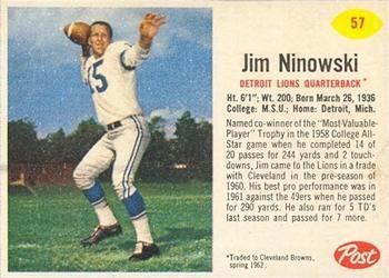 Jim Ninowski The Trading Card Database 1962 Post Cereal Football