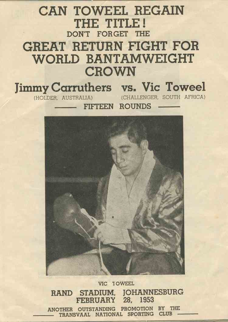 Jimmy Carruthers Jimmy Carruthers vs Vic Toweel rematch African Ring