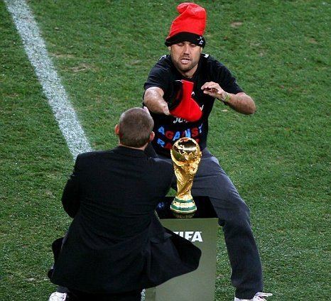 Jimmy Jump World Cup final pitch invader Jimmy Jump almost gets hold of trophy