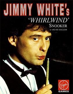 Poster featuring Jimmy White with a serious face while blowing the top part of a cue stick, wearing a black coat over white long sleeves, and a black bowtie.