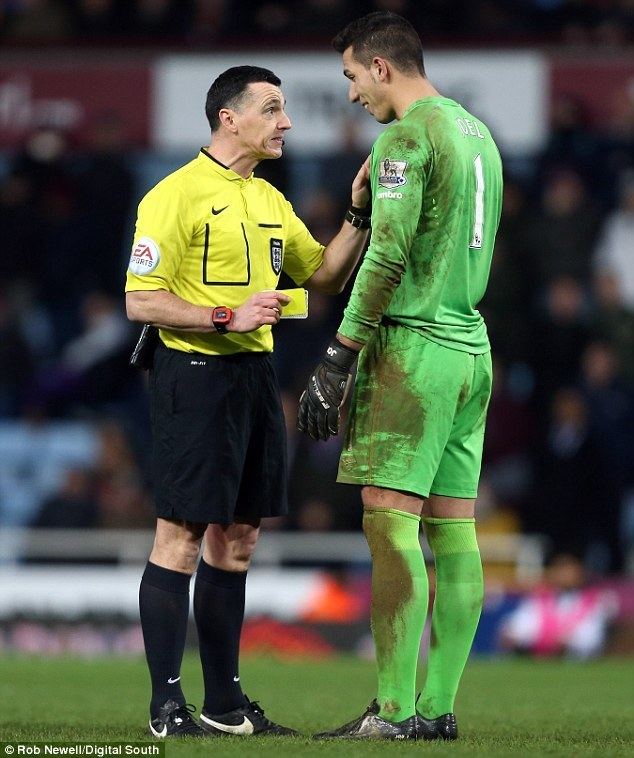 Joel Robles Joel Robles had been cautioned and referee Neil Swarbrick