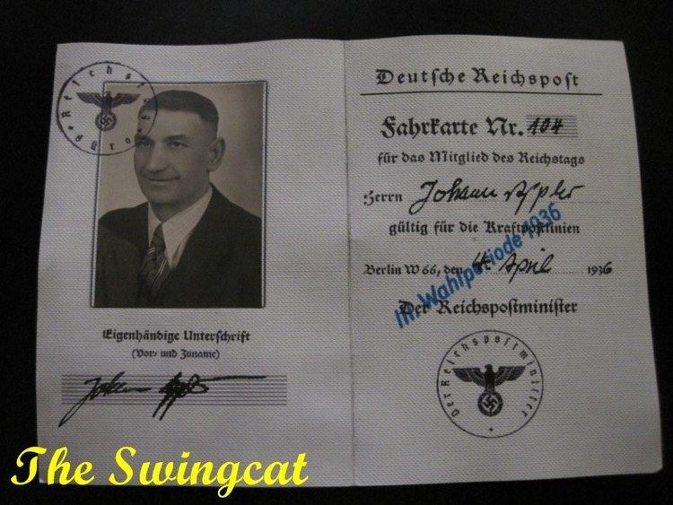 Johann Appler Reichstag ID Card of a Johann Appler