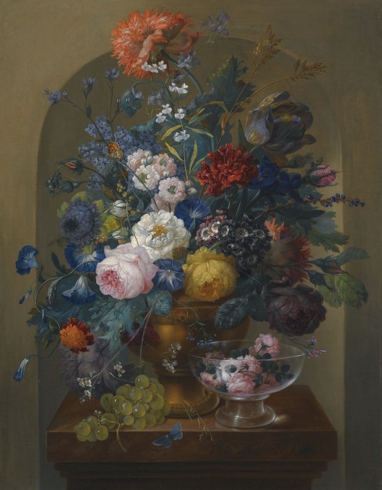 Johann Baptist Drechsler FileStill Life of Flowers in an Urn Together with Cut Roses in a